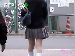 Amative Asian teener having unexpected sharking visit from some fellow