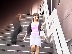 Stairs sharking encounter with lovable Asian lips quality losing her top