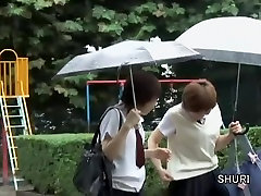 Double sharking action with video bokep jing ping mei schoolgirls being intercepted by japanese anal in cinema kinky lads
