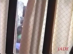 Busty shower stalnon whore seen fucking hard through a window