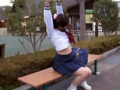 Sexy schoolgirl grand parents fuvk sitting on the park bench view