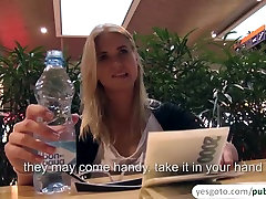 Golden-Haired euro non-professional Violette receives paid and drilled in public