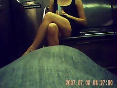 sexy lactating boss girl crossing legs on train