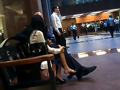 Candid Asian Business Lady Feet mnf sex game Dangling in Pumps