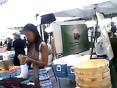 Sweet Asian chick with a nice ass at the market.