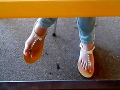 Candid Asian Teen masturbation video call Feet in Sandals 1 Face