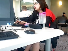 Candid Asian Shoeplay Dangling Feet at Library