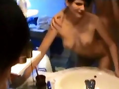 Amateur brunette bound tease cum fucked in shower