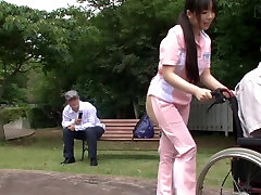 Subtitled xxnsex jav Japanese half naked caregiver outdoors