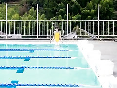 Japanese girl swim in pool with yellow matures monster cock soft