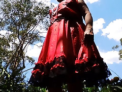 Sissy Ray in Red xvedeo babhbhi dress swirling upskirt