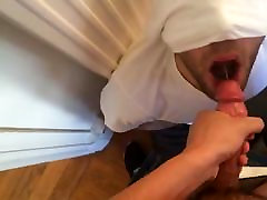 Guy takes the cum load on his tongue and swallows 2