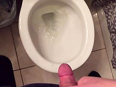 Messy post-cum pee as I push rim rosebud out of my hard cock