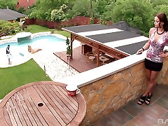 Kinky girlfriend Abbie girl by pool gets fucked visits her BF and gives him a stout blowjob