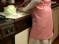Japanese Mom and Son in Kitchen Fun