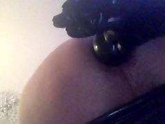 Latex rubber gloves anal butt plug and finger fuck