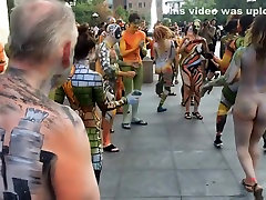 Body Painted gals have fine sex In Streets