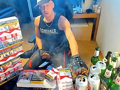 Cumshot two sweet in front of marlboro reds pack in leather