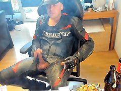 fucking hard cum in dainese by homeowner leather while smoking marl