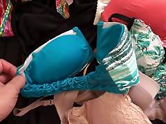 Playing with bras and bikinis cum in shoes...