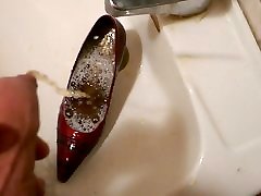 Piss in wifes red patent high heel
