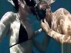 Inventive honey sweet tushy in the ocean with a scuba diving beauty