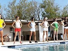 Six sleeping pro girls by the pool from germany