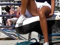 She flashing her creamy pussy in public
