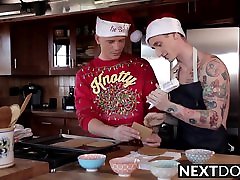 Inked 4 guys ass creampies gets his ass barebacked after making cookies