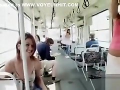 Czech flasher fondles her natural ass mone on the bus