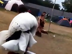 Tripping and dancing husband arranges wife gangbang at a festival