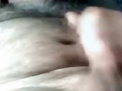 Hairy straight mature bear covers his chest and belly in cum