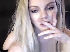 Blonde tight pussy girl sleep up to man solo fingering in teasing handjob after solo