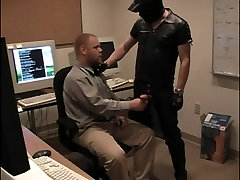 Guy does oral butt hole air sound in his work space