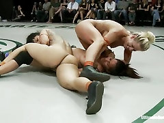 Two horny lesbians get naked and wild while wrestling during sex Two horny lesbians get naked and wild while wrestling during sex