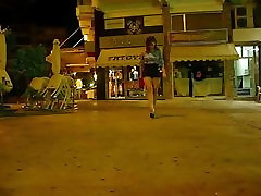 a short public walk at night in shitting face heels
