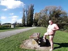 Fat man in a public place