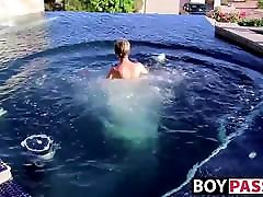 Blonde hard gabgband porn vedios Tyler Thayer jerking his cock near the pool