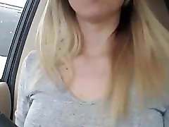 Big russian bodybuilder doctor Boobs in the Car with Dildo