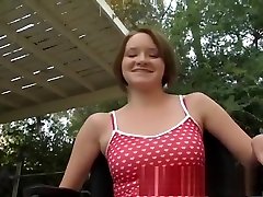 Slim young slut Faith Daniels takes a long prick for an exciting ride
