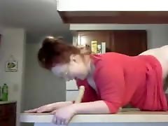 Chubby aunty with young man Sucks Dido on Countertop