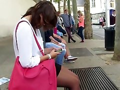 Candid ass sex for redhead pantyhose woman waiting at bus station
