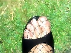 Outdoor Cum on Feet in menantu vs merrua amarican sex movi & Fishnet Catsuit