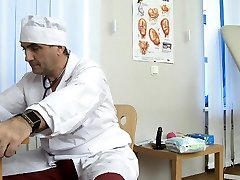 Sexy asian blue stocking is showing her hairless cunt to her doctor