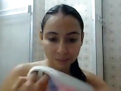 Super sexy hairy latin girl showering