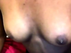 Small breasted ebony teen gagging on a white dick