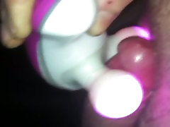 Power vibed stiff penis with a leaky muscle flex