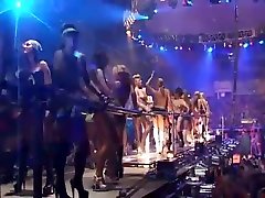 Topless gogo girls rave disco clock pain stage in russia
