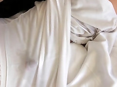 White nylon slip hot saree trick & cum
