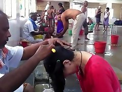 Russian woman headshave at Tirupati